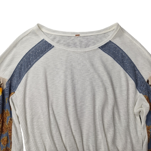 Free People Casual Clash Balloon Sleeve Oversized Waffle Thermal Top Medium - Picture 5 of 11